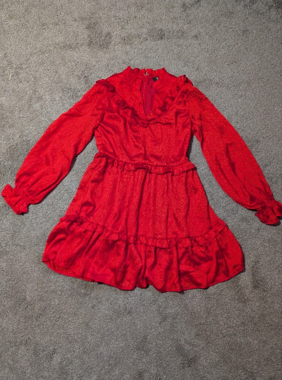 Women’s Red Ruffle Long-Sleeve Mini Dress